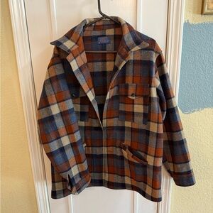 Vintage Pendleton Plaid Jacket in Blue, Orange, and Tan